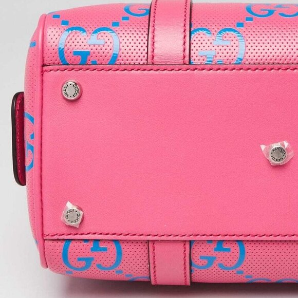Gucci Pink/Blue GG Perforated Leather Shoulder Duffle Bag - Picture 5 of 12